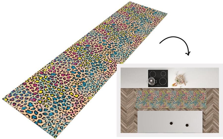 KitchenYeah Keukenloper Loper keuken Panterprint Patronen Kleuren 240x60 cm Keukenloper vinyl