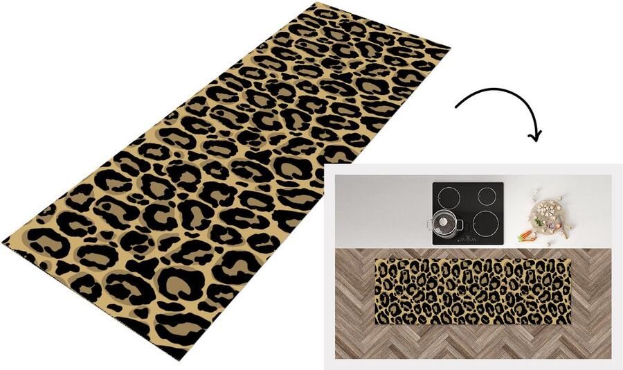 KitchenYeah Keukenloper Loper keuken Panterprint Patronen Luipaard Patronen 150x50 cm Keukenloper vinyl