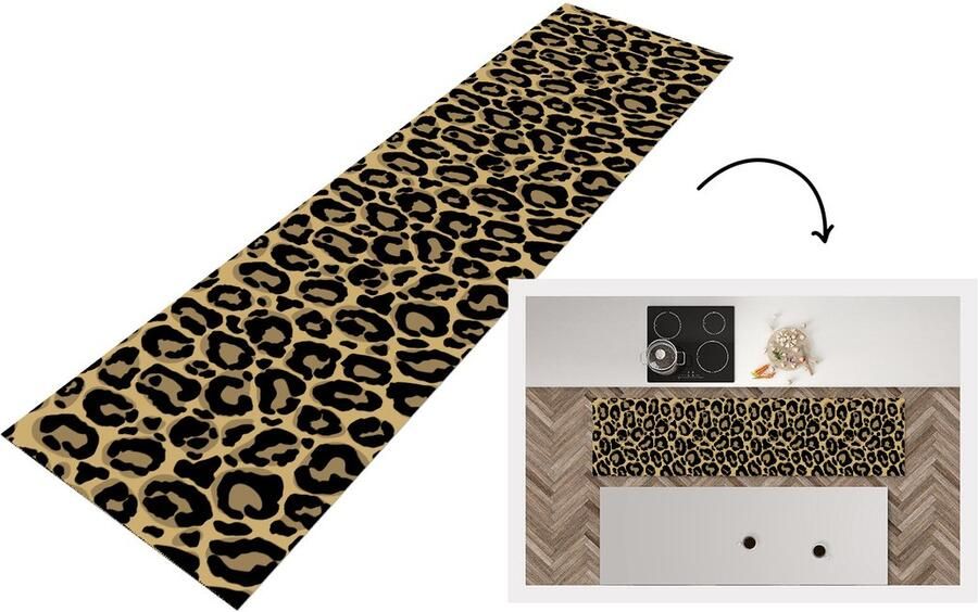 KitchenYeah Keukenloper Loper keuken Panterprint Patronen Luipaard Patronen 200x50 cm Keukenloper vinyl