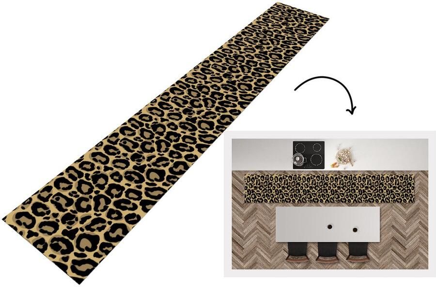 KitchenYeah Keukenloper Loper keuken Panterprint Patronen Luipaard Patronen 300x50 cm Keukenloper vinyl