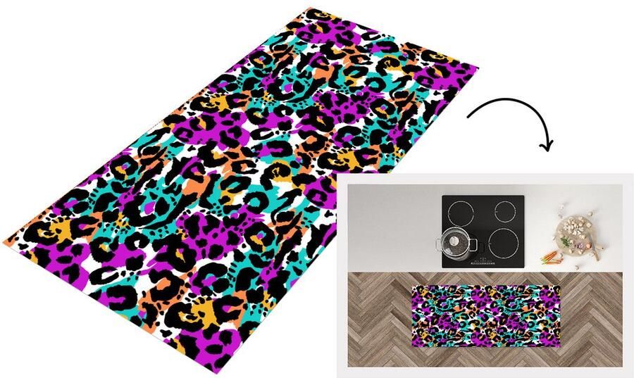 KitchenYeah Keukenloper Loper keuken Panterprint Regenboog Vlekken 120x50 cm Keukenloper vinyl