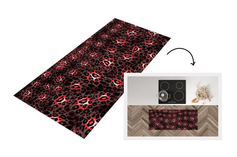 KitchenYeah Keukenloper Loper keuken Panterprint Rood Vacht 120x50 cm Keukenloper vinyl