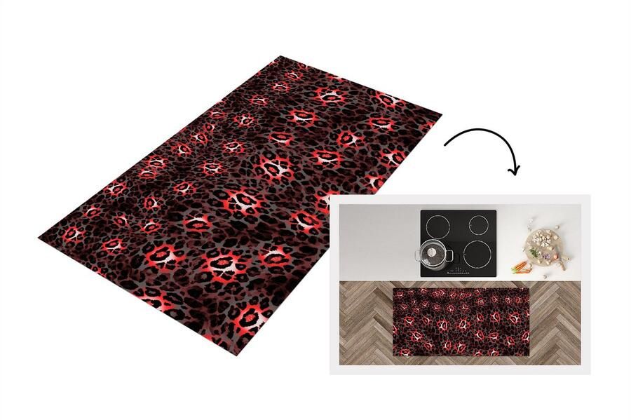 KitchenYeah Keukenloper Loper keuken Panterprint Rood Vacht 120x60 cm Keukenloper vinyl