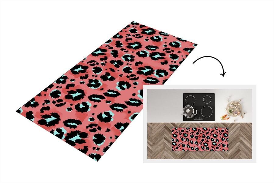 KitchenYeah Keukenloper Loper keuken Panterprint Roze Blauw Patroon 120x50 cm Keukenloper vinyl
