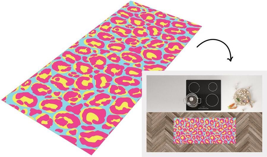 KitchenYeah Keukenloper Loper keuken Panterprint Roze Geel Patroon 120x50 cm Keukenloper vinyl