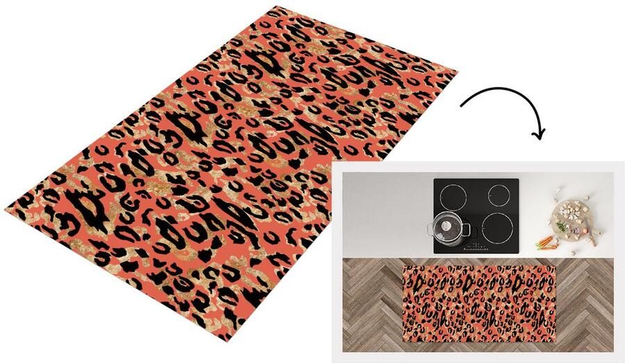 KitchenYeah Keukenloper Loper keuken Panterprint Roze Goud 120x60 cm Keukenloper vinyl