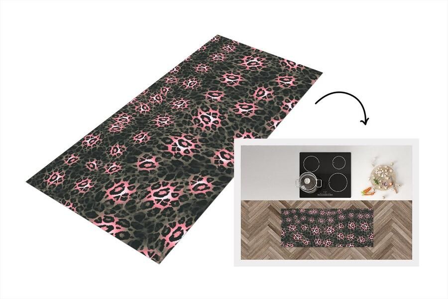 KitchenYeah Keukenloper Loper keuken Panterprint Roze Grijs Patronen 120x50 cm Keukenloper vinyl