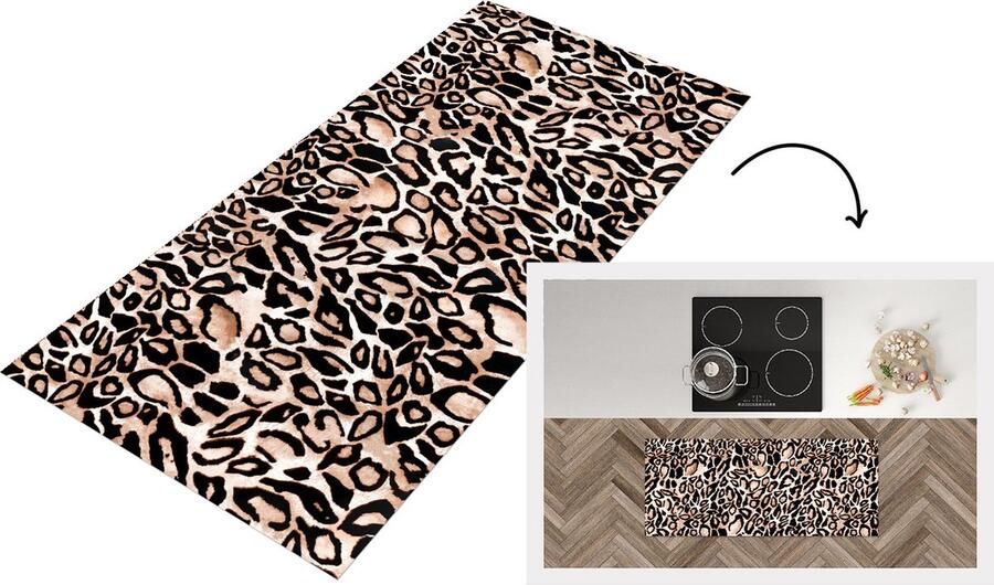 KitchenYeah Keukenloper Loper keuken Panterprint Zwart Bruin 120x50 cm Keukenloper vinyl