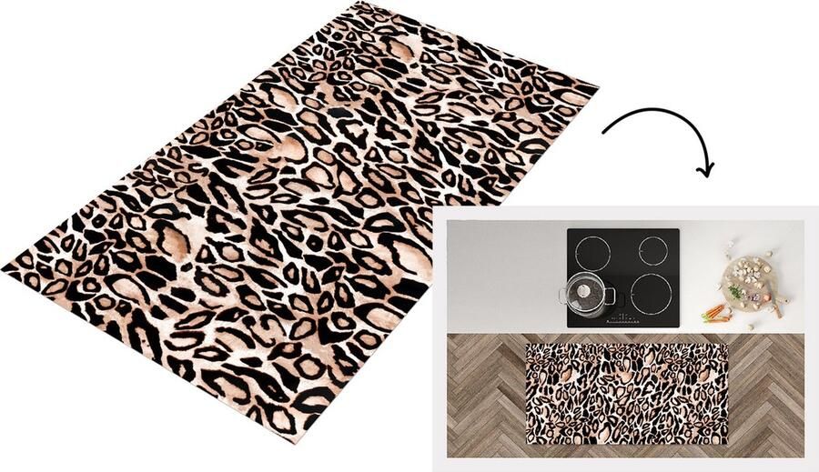 KitchenYeah Keukenloper Loper keuken Panterprint Zwart Bruin 120x60 cm Keukenloper vinyl