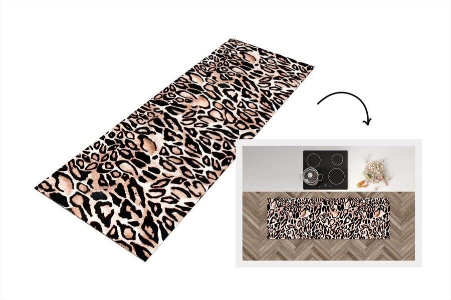KitchenYeah Keukenloper Loper keuken Panterprint Zwart Bruin Vlekken 150x50 cm Keukenloper vinyl
