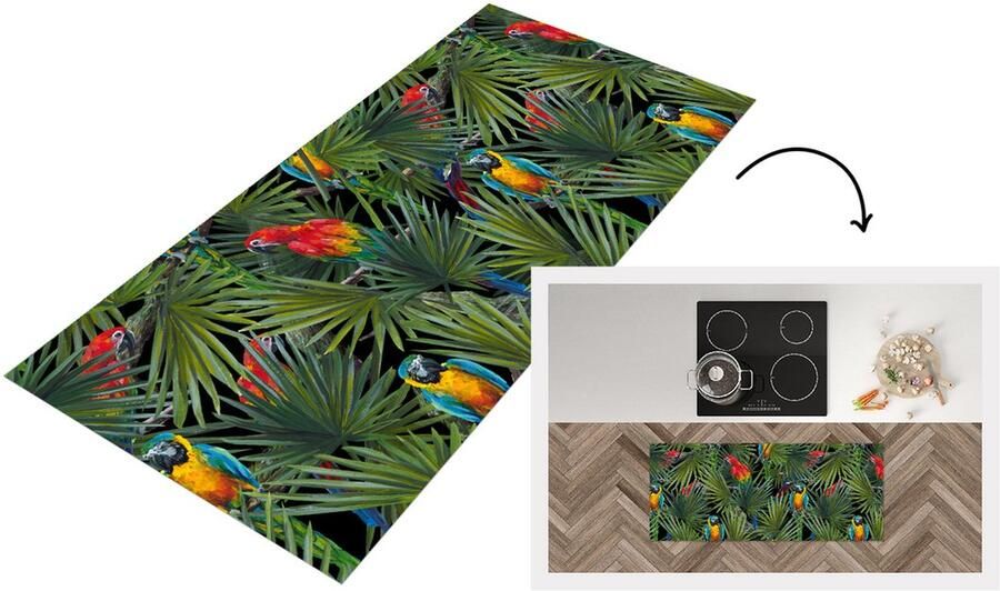 KitchenYeah Keukenloper Loper keuken Papegaai Jungle Patronen 120x50 cm Keukenloper vinyl