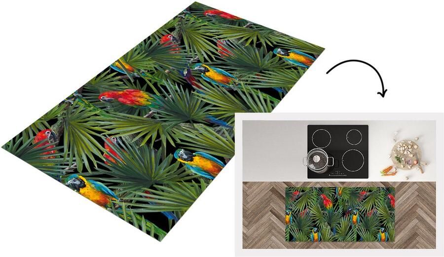 KitchenYeah Keukenloper Loper keuken Papegaai Jungle Patronen 120x60 cm Keukenloper vinyl