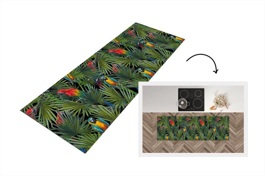 KitchenYeah Keukenloper Loper keuken Papegaai Jungle Patronen 150x50 cm Keukenloper vinyl