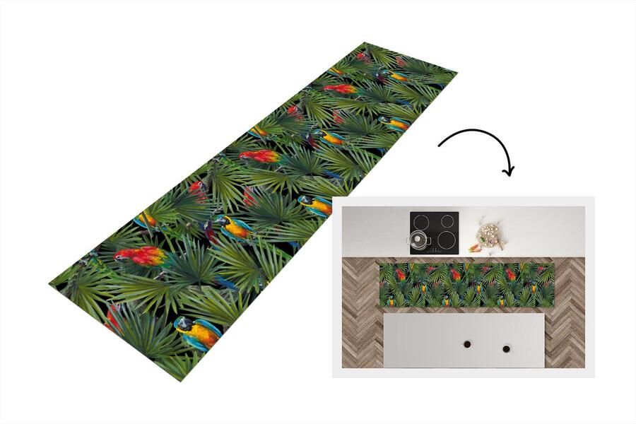 KitchenYeah Keukenloper Loper keuken Papegaai Jungle Patronen 200x50 cm Keukenloper vinyl