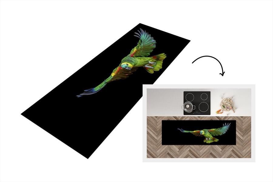KitchenYeah Keukenloper Loper keuken Papegaai Vogel Veren 150x50 cm Keukenloper vinyl