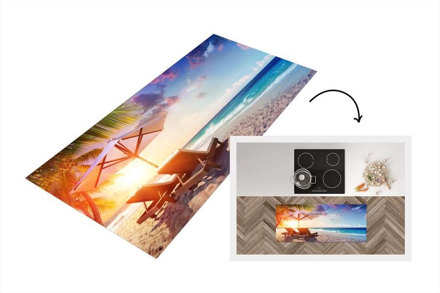 KitchenYeah Keukenloper Loper keuken Parasol Stoelen Strand 120x50 cm Keukenloper vinyl