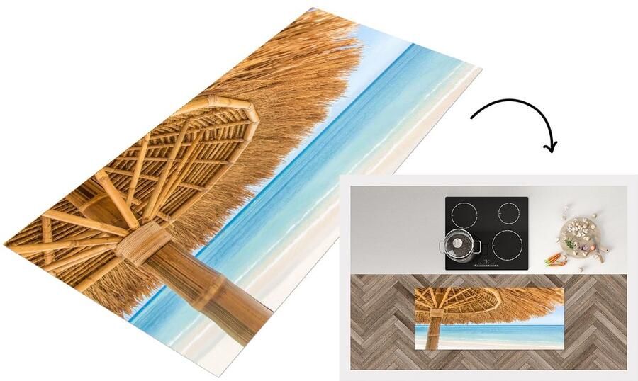 KitchenYeah Keukenloper Loper keuken Parasol Strand Zee Tropisch 120x50 cm Keukenloper vinyl