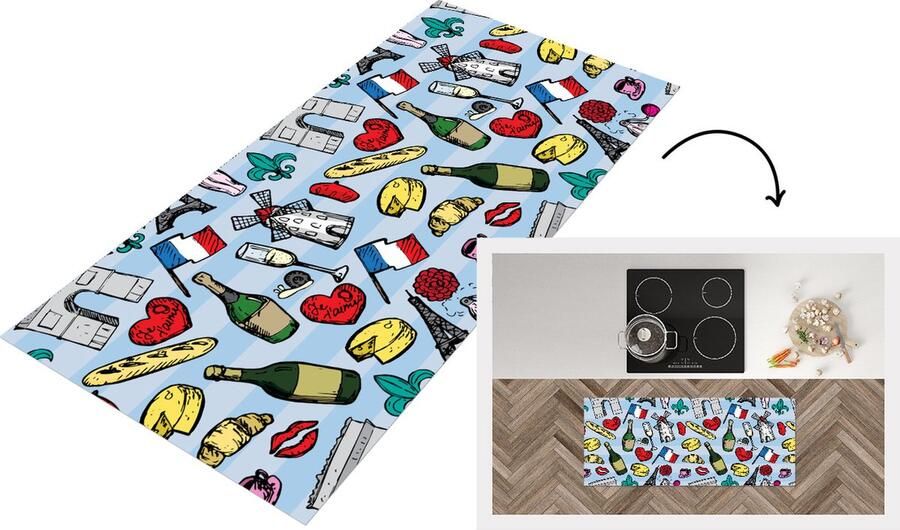 KitchenYeah Keukenloper Loper keuken Parijs Patronen Frankrijk 120x50 cm Keukenloper vinyl