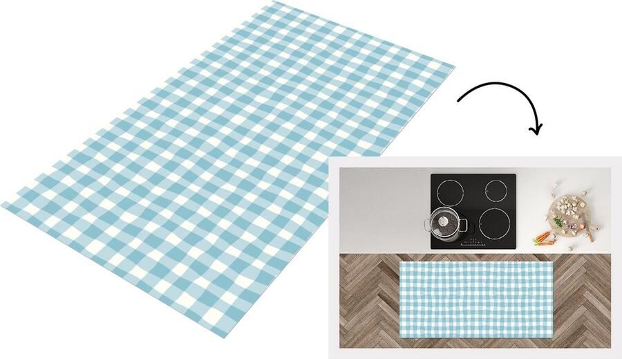 KitchenYeah Keukenloper Loper keuken Pastel Blauw Patronen 120x60 cm Keukenloper vinyl