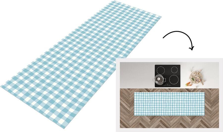 KitchenYeah Keukenloper Loper keuken Pastel Blauw Patronen 180x60 cm Keukenloper vinyl