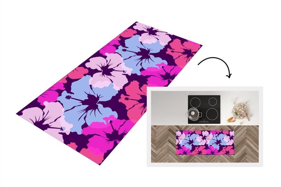 KitchenYeah Keukenloper Loper keuken Pastel Hibiscus Bloem Hawaii Design 120x50 cm Keukenloper vinyl