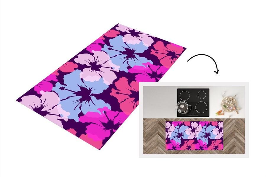 KitchenYeah Keukenloper Loper keuken Pastel Hibiscus Bloem Hawaii Design 120x60 cm Keukenloper vinyl