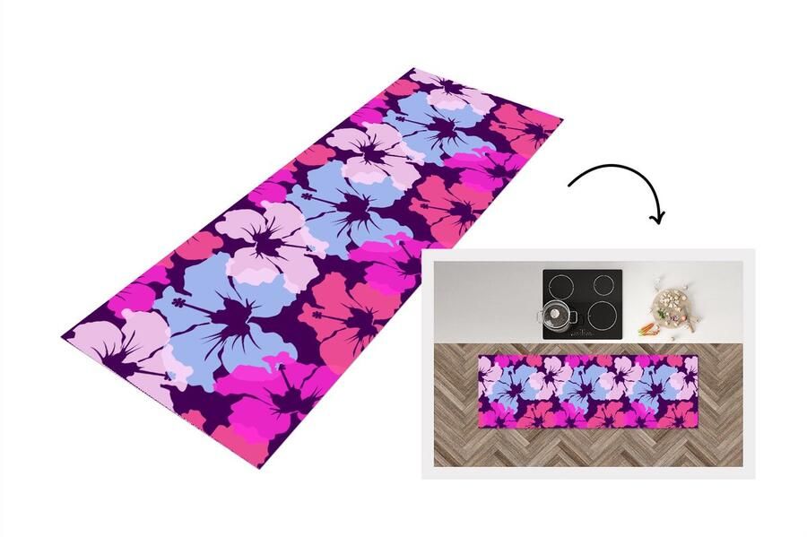 KitchenYeah Keukenloper Loper keuken Pastel Hibiscus Bloem Hawaii Design 150x50 cm Keukenloper vinyl