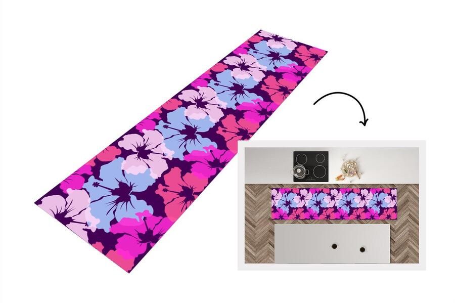KitchenYeah Keukenloper Loper keuken Pastel Hibiscus Bloem Hawaii Design 240x60 cm Keukenloper vinyl