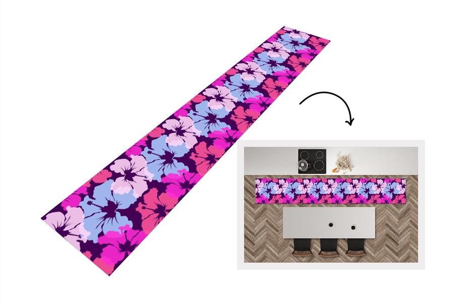 KitchenYeah Keukenloper Keukenmat Pastel Hibiscus Bloem Hawaii Design 360x60 cm Keuken vloerkleed