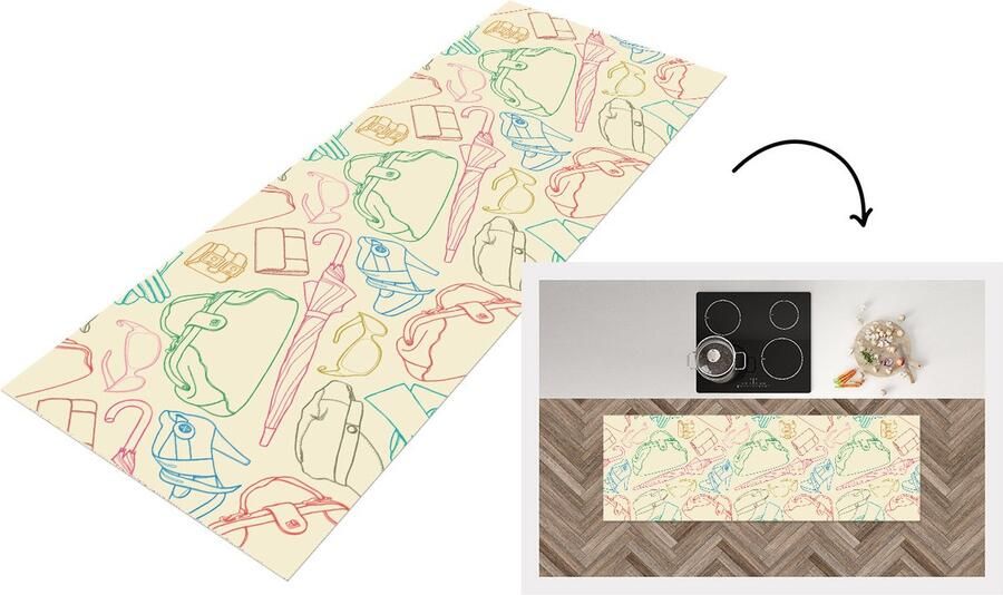 KitchenYeah Keukenloper Loper keuken Pastel Tas Kleren Patronen 150x50 cm Keukenloper vinyl