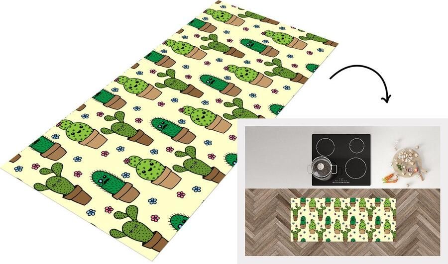 KitchenYeah Keukenloper Loper keuken Patronen Cactus Bloemen 120x50 cm Keukenloper vinyl