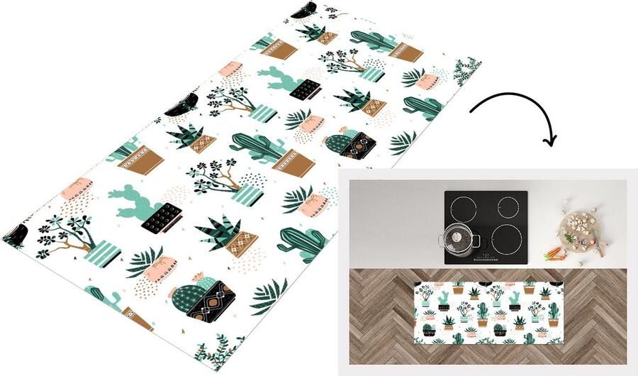 KitchenYeah Keukenloper Loper keuken Patronen Cactus Planten 120x50 cm Keukenloper vinyl