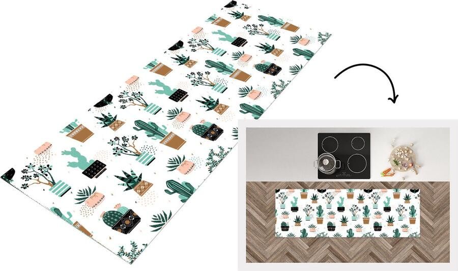 KitchenYeah Keukenloper Loper keuken Patronen Cactus Planten 150x50 cm Keukenloper vinyl