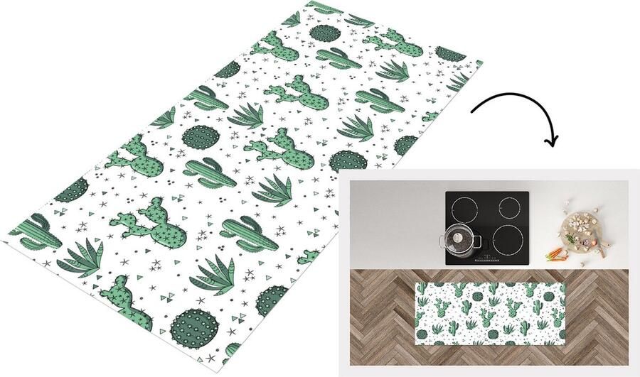 KitchenYeah Keukenloper Loper keuken Patronen Cactus Planten Vetplant 120x50 cm Keukenloper vinyl