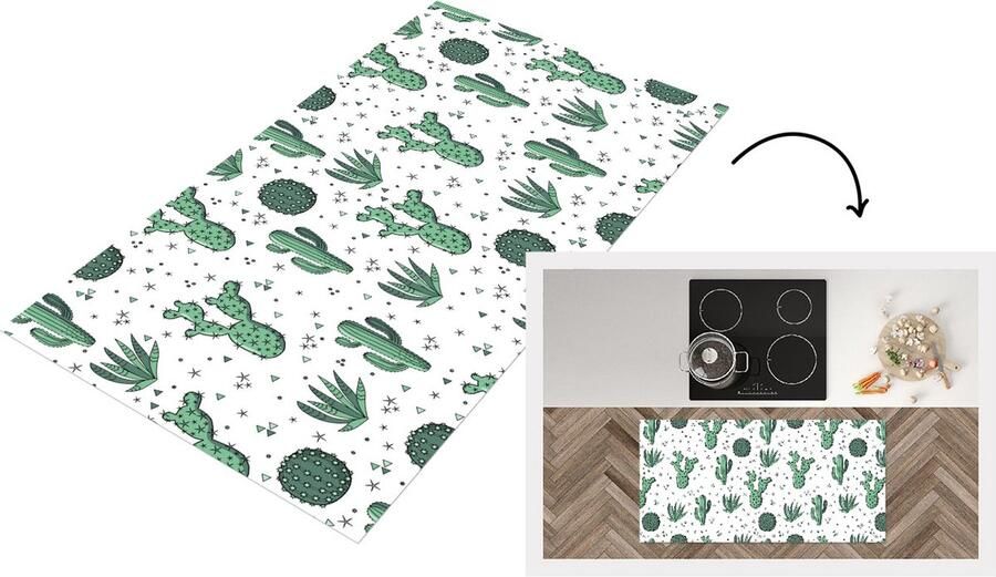 KitchenYeah Keukenloper Loper keuken Patronen Cactus Planten Vetplant 120x60 cm Keukenloper vinyl