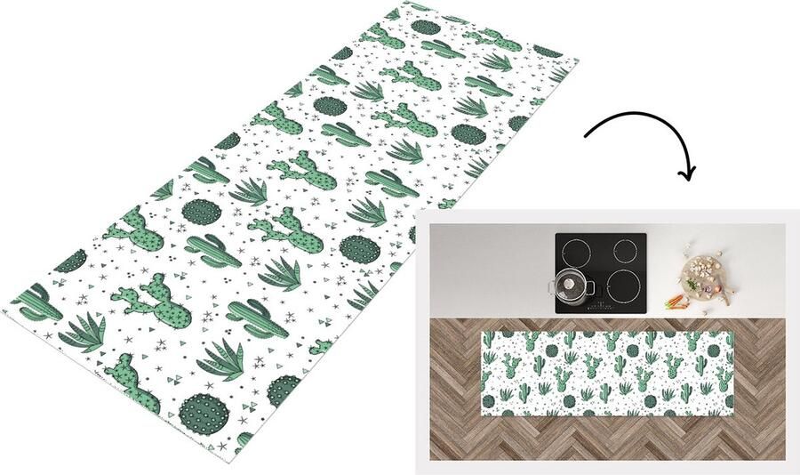 KitchenYeah Keukenloper Loper keuken Patronen Cactus Planten Vetplant 150x50 cm Keukenloper vinyl