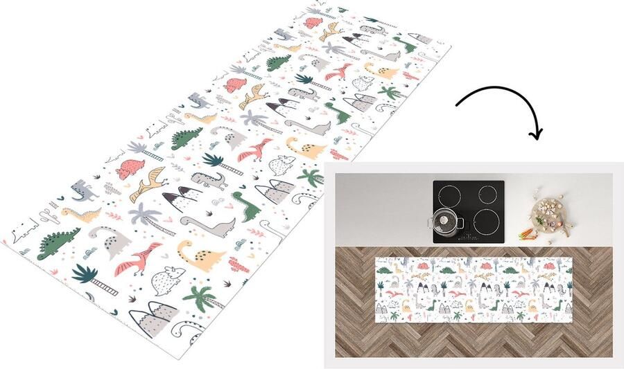 KitchenYeah Keukenloper Loper keuken Patronen Dino Boom 180x60 cm Keukenloper vinyl