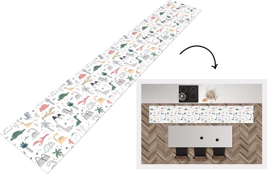 KitchenYeah Keukenloper Keukenmat Patronen Dino Boom 360x60 cm Keuken vloerkleed