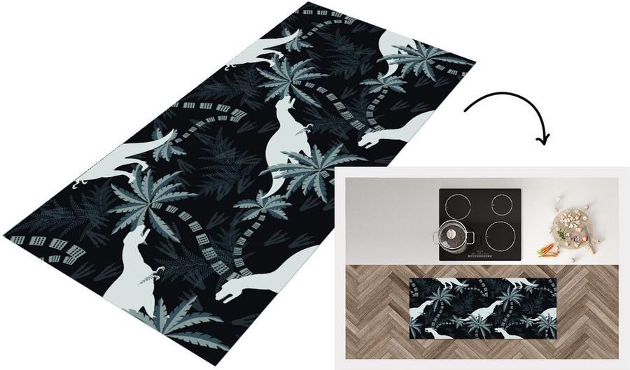KitchenYeah Keukenloper Loper keuken Patronen Dino Jungle 120x50 cm Keukenloper vinyl