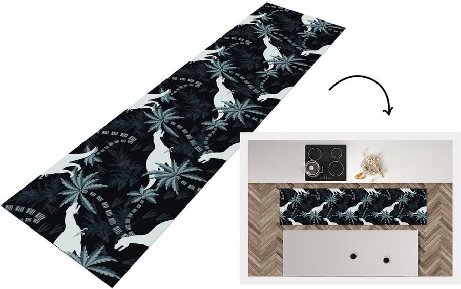 KitchenYeah Keukenloper Loper keuken Patronen Dino Jungle 200x50 cm Keukenloper vinyl