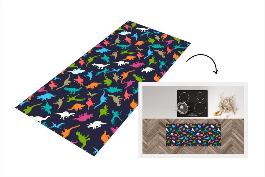 KitchenYeah Keukenloper Loper keuken Patronen Dino Kleuren 120x50 cm Keukenloper vinyl