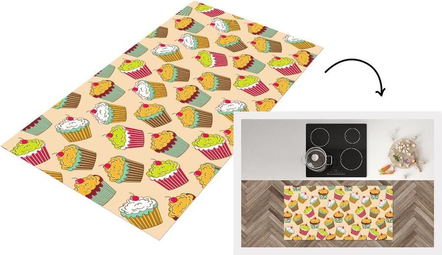 KitchenYeah Keukenloper Loper keuken Patronen Eten Cupcake 120x60 cm Keukenloper vinyl