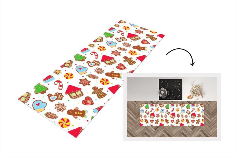 KitchenYeah Keukenloper Loper keuken Patronen Eten Kerst 180x60 cm Keukenloper vinyl