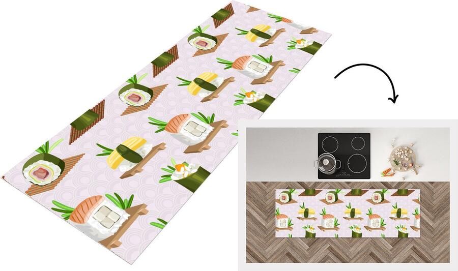 KitchenYeah Keukenloper Loper keuken Patronen Eten Sushi Japan 180x60 cm Keukenloper vinyl