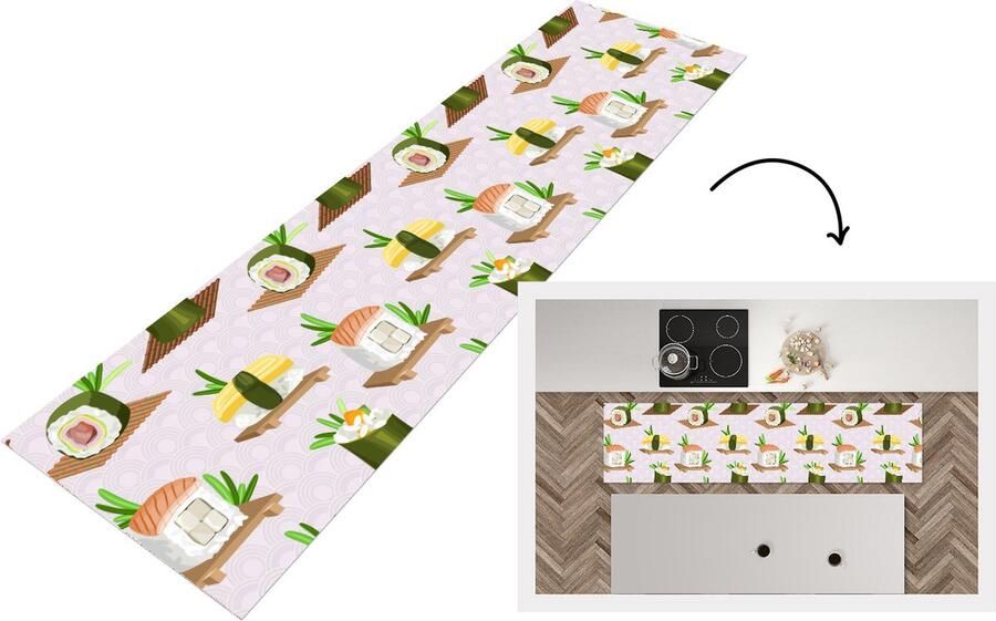 KitchenYeah Keukenloper Loper keuken Patronen Eten Sushi Japan 240x60 cm Keukenloper vinyl