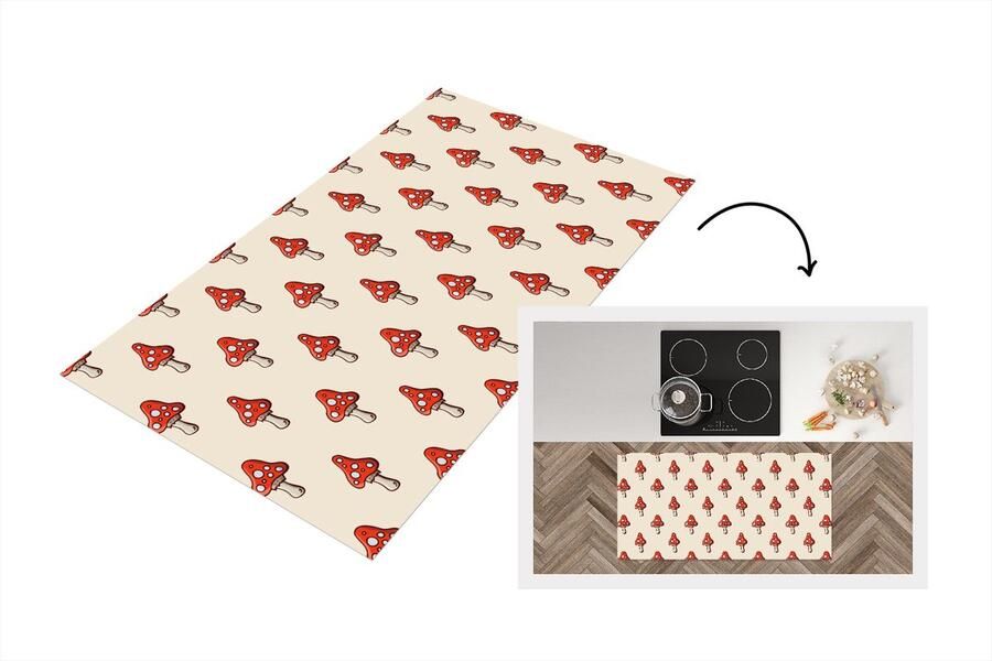 KitchenYeah Keukenloper Loper keuken Patronen Herfst Paddenstoel Rood 120x60 cm Keukenloper vinyl