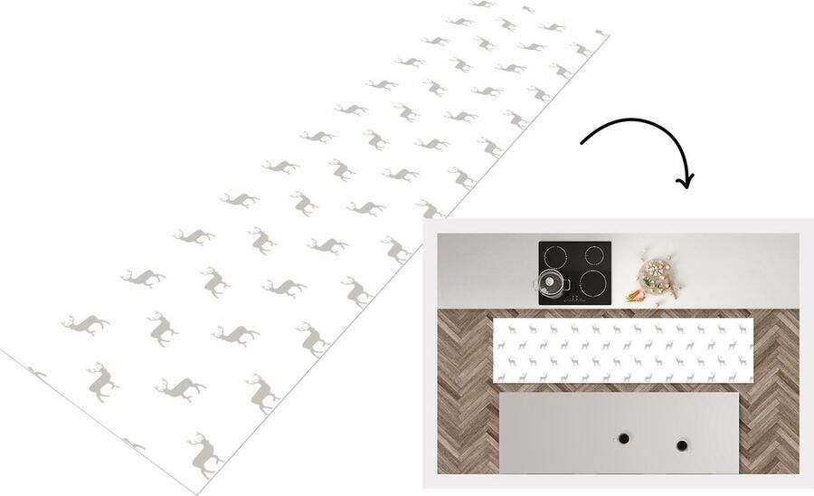 KitchenYeah Keukenloper Loper keuken Patronen Hert Wit 240x60 cm Keukenloper vinyl