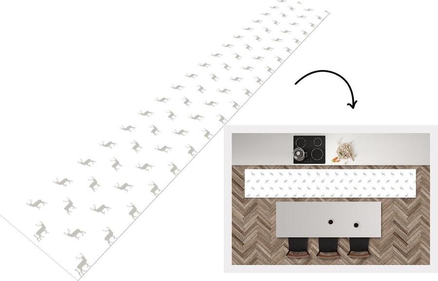 KitchenYeah Keukenloper Keukenmat Patronen Hert Wit 360x60 cm Keuken vloerkleed