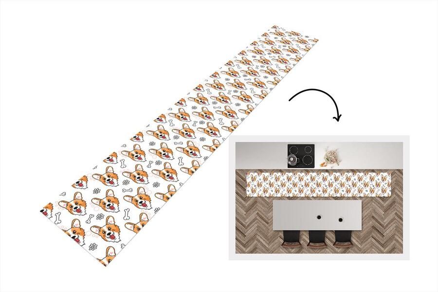 KitchenYeah Keukenloper Keukenmat Patronen Hond Corgi 360x60 cm Keuken vloerkleed