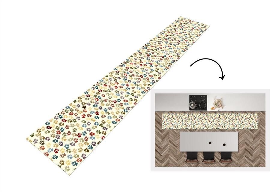 KitchenYeah Keukenloper Keukenmat Patronen Hond Poten 360x60 cm Keuken vloerkleed